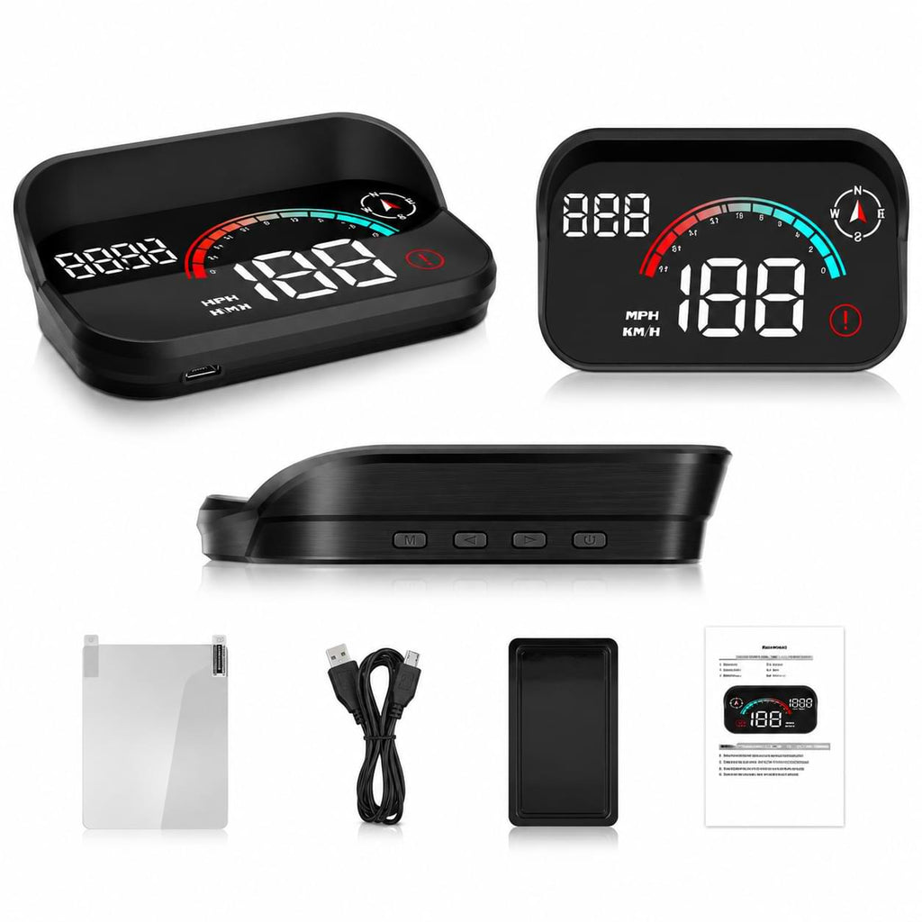 BYD M22 GPS HUD digital speedometer head up display with USB cable and dashboard accessories
