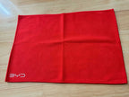 Red BYD microfiber car wash and drying towel made from coral velvet fabric, 295x195mm reusable cleaning cloth for vehicle detailing and interior care.