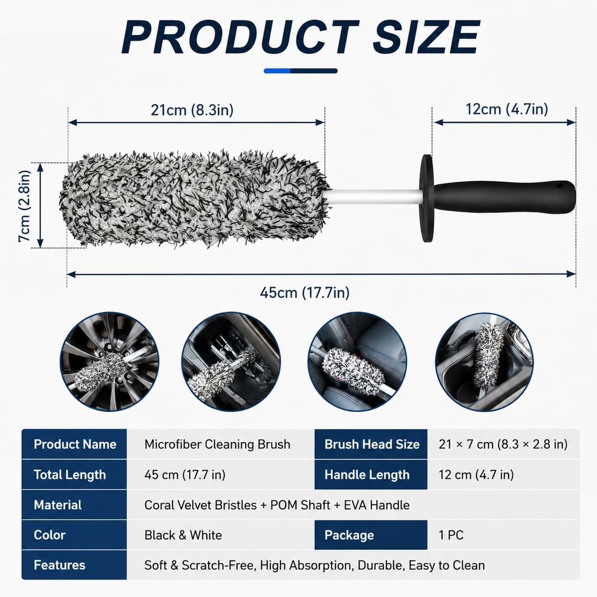 BYD Microfiber Wheel Cleaning Brush Size & Specifications Guide