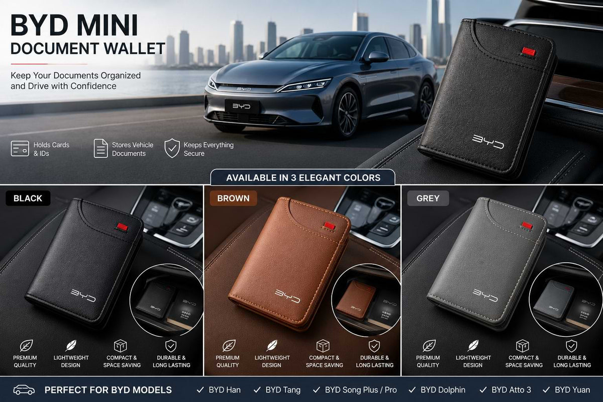BYD Mini Car Document Wallet – Black, Brown & Grey Color Options