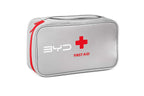 Grey portable first aid medical storage bag for BYD Dolphin, Atto 3, Seal, Seal U, Sealion 7, Han, and Tang with waterproof 600D Oxford fabric and carry handle.