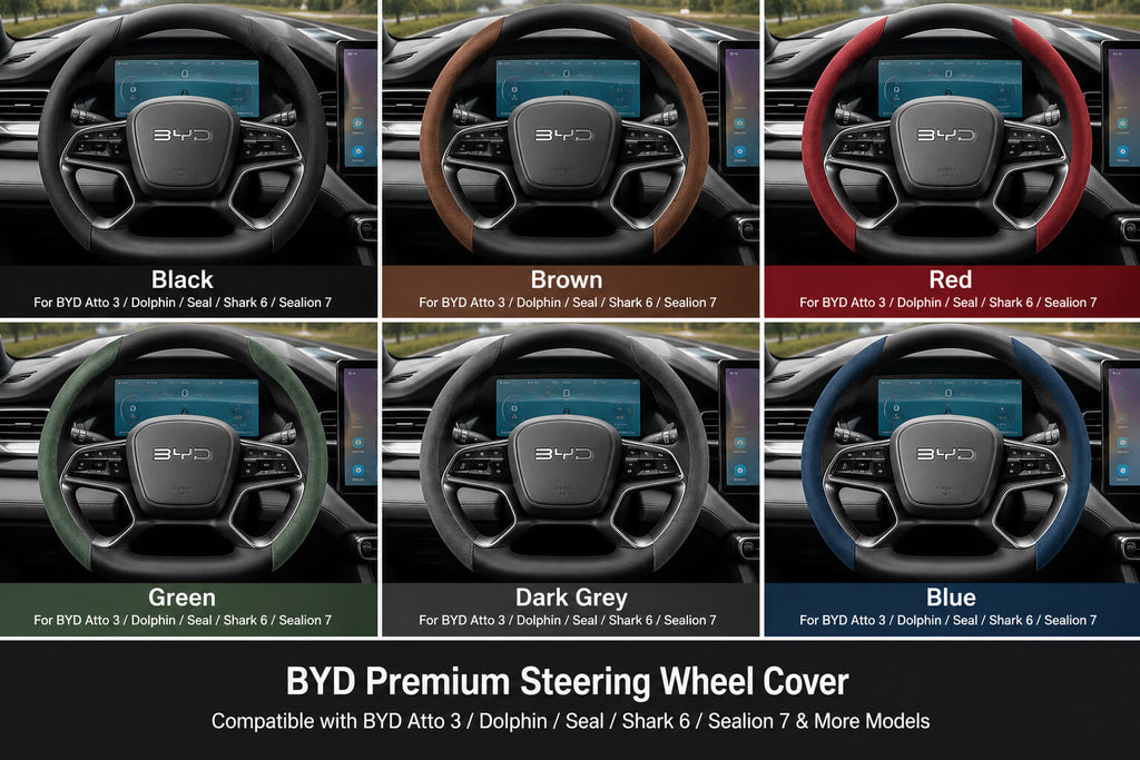 BYD Premium Segmented Suede Steering Wheel Cover 6 Color Options for Atto 3 Dolphin Seal Shark 6 Sealion 7