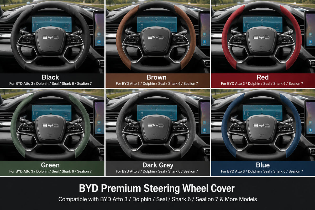 BYD Premium Segmented Suede Steering Wheel Cover 6 Color Options for Atto 3 Dolphin Seal Shark 6 Sealion 7