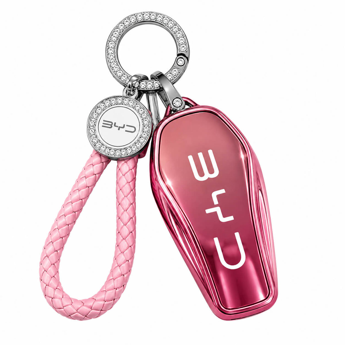 Pink BYD car key cover for Seal, Dolphin, Seagull and Destroyer 05 with keychain