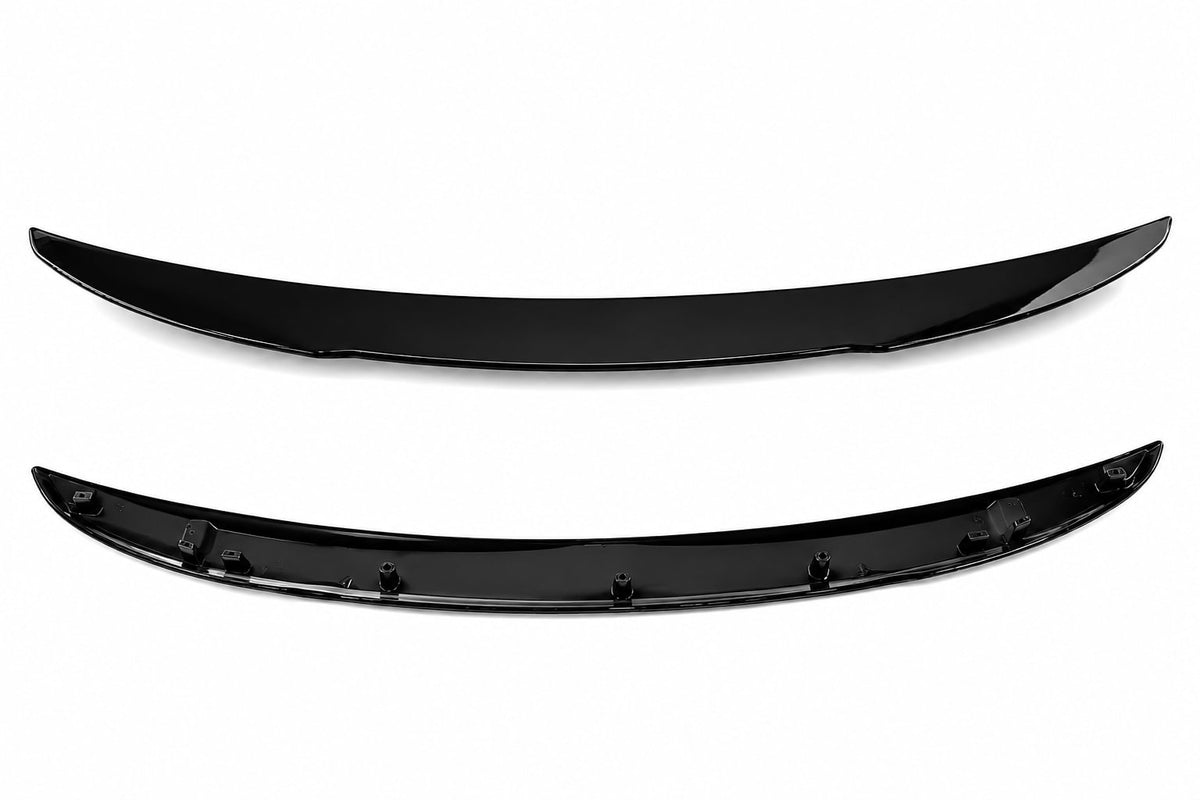 Gloss black rear trunk spoiler wing for BYD Seal shown from front and rear sides on a white background, compatible with 2022-2024 models.