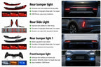Comparison collage of LED front bumper lights, rear bumper lights, and rear side lights for the 2023–2025 BYD Seal U DM-i and BYD Sealion 6 DM-i with practical vehicle installation examples.