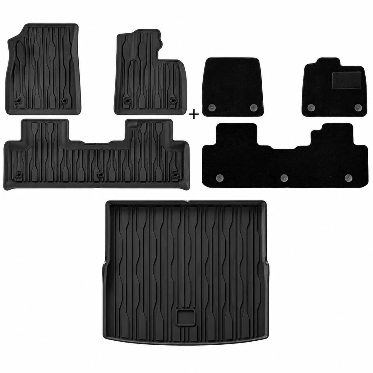 floor mat set designed for the BYD Seal U, Sealion 6 and Song Plus RHD interior, featuring raised edges and molded channels for everyday dirt and moisture protection.