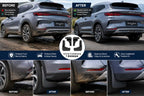 Before and after comparison of BYD Sealion 6 mud flaps showing reduced mud splashes and improved body protection