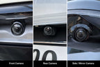 Real-life collage showing front camera, rear camera, and side mirror camera locations on a BYD vehicle equipped with camera lens protection.
