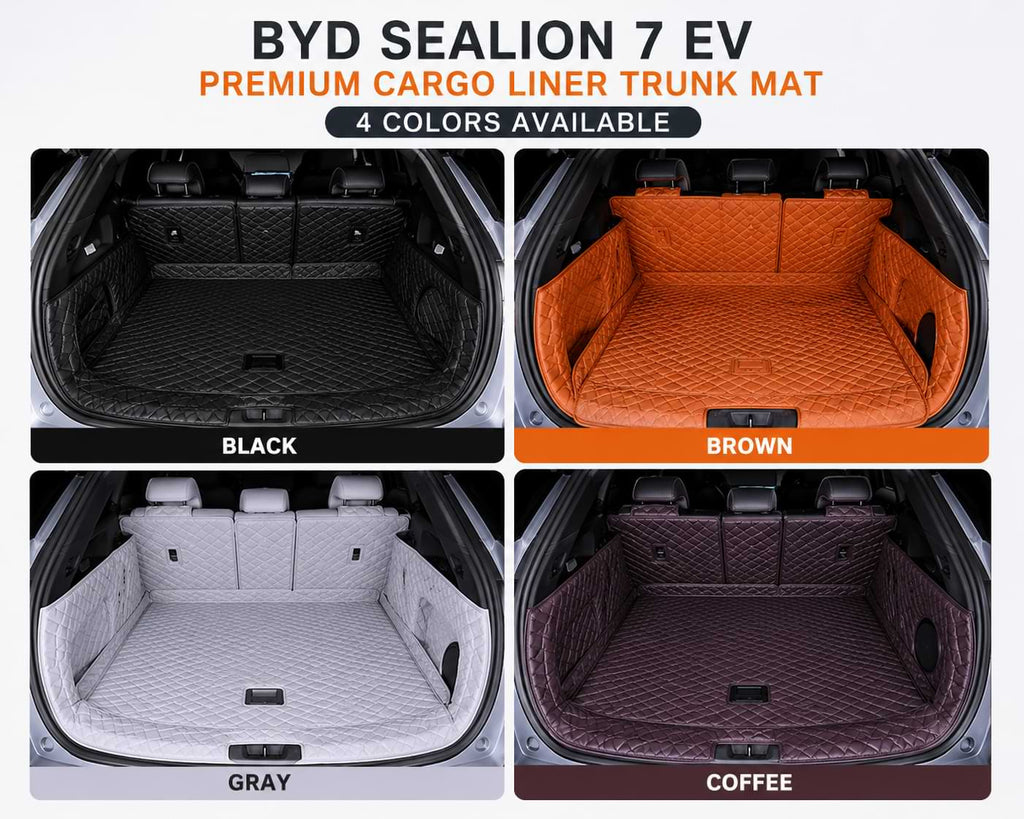BYD Sealion 7 EV cargo area with custom waterproof leather trunk liner and full boot protection