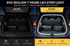 Before and after comparison of BYD Sealion 7 trunk LED strip lighting upgrade