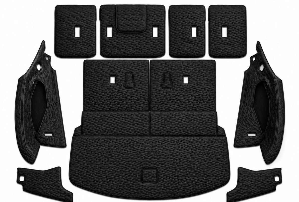 Premium custom-fit leather trunk mat and backrest pad set designed for the 2025–2026 BYD Sealion 8 (Atto 8) and BYD Tang L, providing full cargo area protection with a luxury quilted finish.