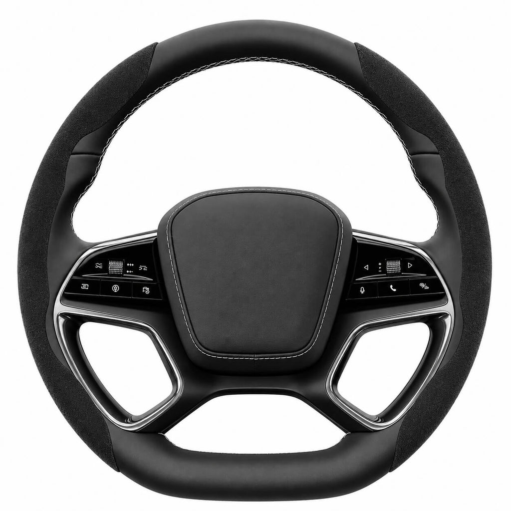 Segmented Suede Steering Wheel Cover for BYD Atto 3 Seal Dolphin Shark 6 Sealion 7 black