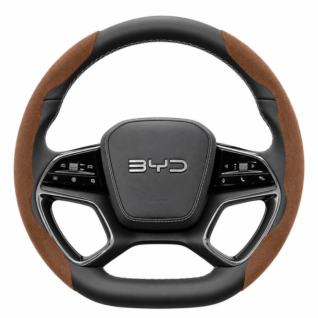 Segmented Suede Steering Wheel Cover for BYD Atto 3 Seal Dolphin Shark 6 Sealion 7 brown