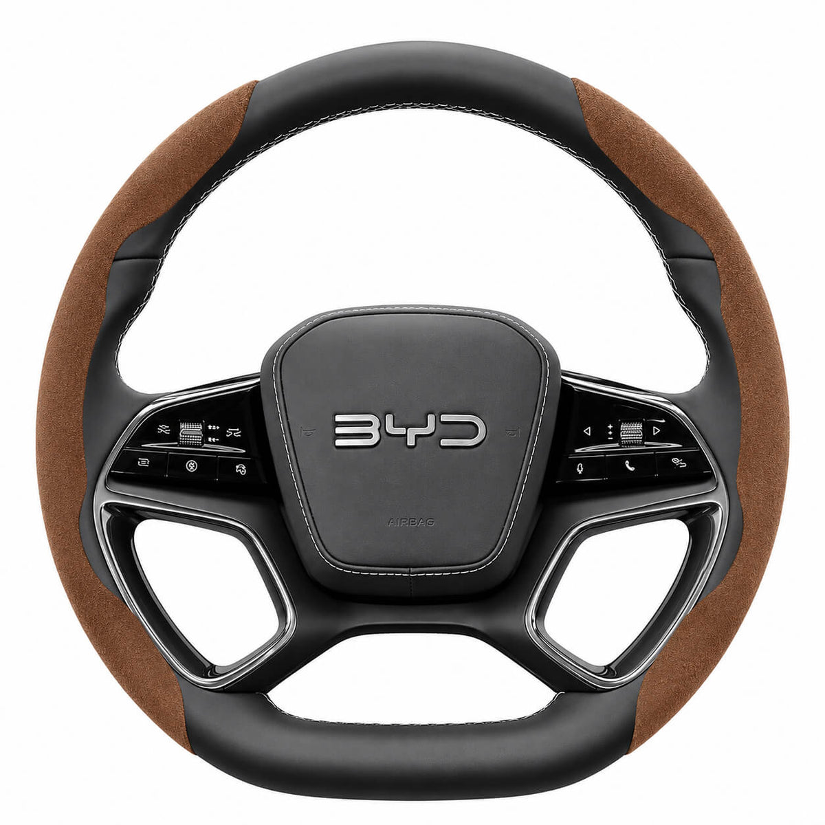 Segmented Suede Steering Wheel Cover for BYD Atto 3 Seal Dolphin Shark 6 Sealion 7 brown