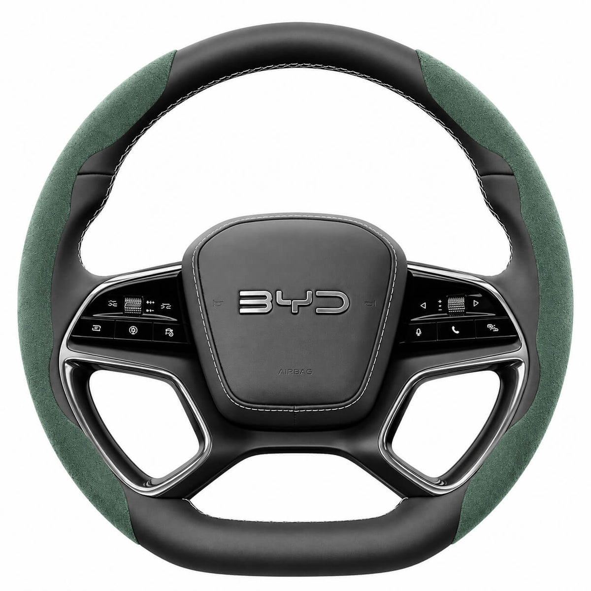 Segmented Suede Steering Wheel Cover for BYD Atto 3 Seal Dolphin Shark 6 Sealion 7 green