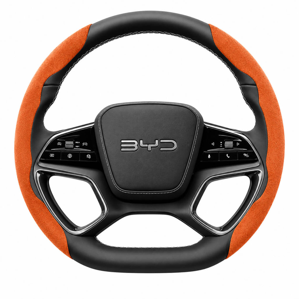 Segmented Suede Steering Wheel Cover for BYD Atto 3 Seal Dolphin Shark 6 Sealion 7 orange