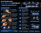 BYD Shark 2025 LED cargo bed lighting kit installation steps and feature infographic