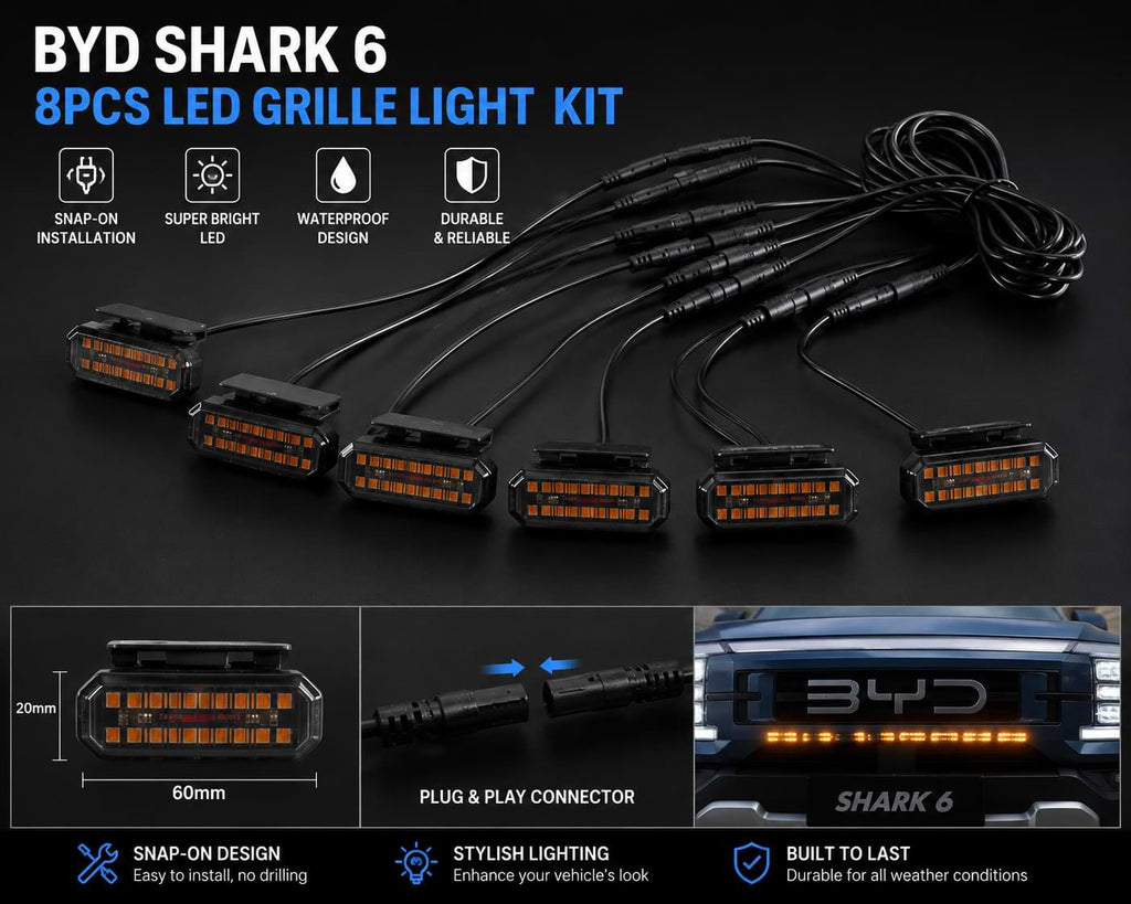 BYD Shark 6 LED grille light kit with connectors