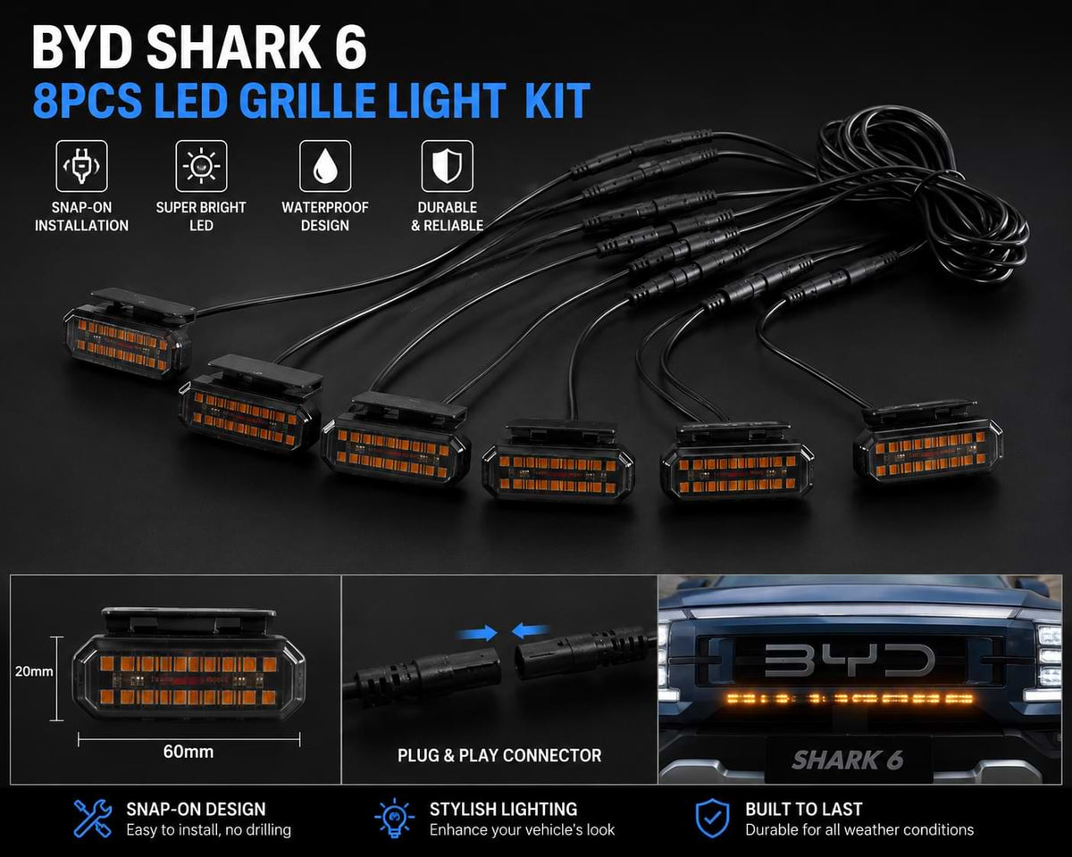 BYD Shark 6 LED grille light kit with connectors