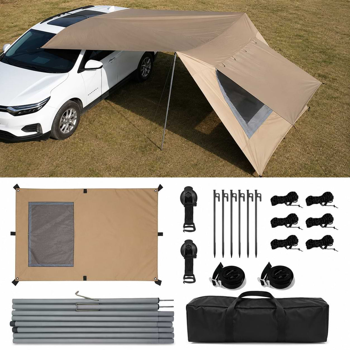 Waterproof Car Awning Tent with Mesh Skylight for BYD Atto 3, Sealion 7 & Shark 6