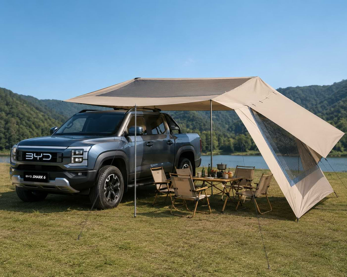 Waterproof Car Awning Tent with Mesh Skylight for BYD Atto 3, Sealion 7 & Shark 6