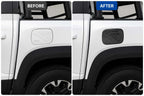 Before and after comparison of BYD Shark 6 fuel tank cap cover with carbon fiber decorative trim installed