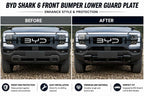 Before and after comparison of BYD Shark 6 front bumper lower guard plate installation