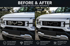 Before and after comparison of BYD Shark 6 front grille emblem badge upgrade with matte black 3D decal
