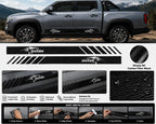 Glossy 5D carbon fiber door side stripe decals installed on BYD Shark 6 pickup truck with close-up texture and installation guide
