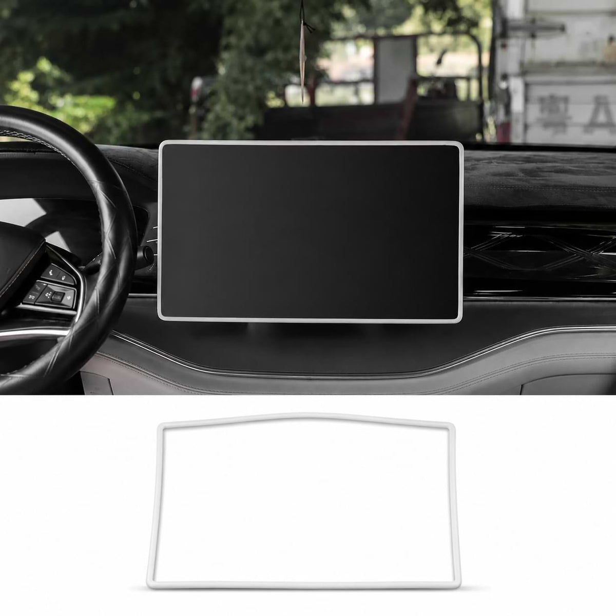 Black silicone screen protector installed on BYD Shark 6 15.6 inch touchscreen display