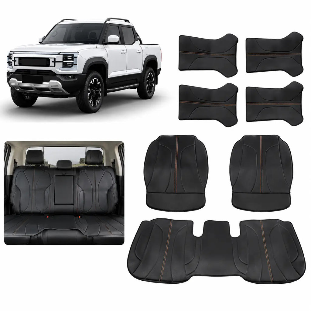 Black Half-Cover Nappa Leather Seat Covers Installed in BYD Shark 6 Dual Cab Pickup