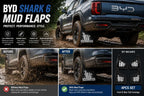 BYD Shark 6 mud flaps before and after comparison in muddy off-road driving conditions