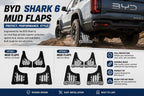 BYD Shark 6 mud flaps comparison collage showing standard and iron sheet versions