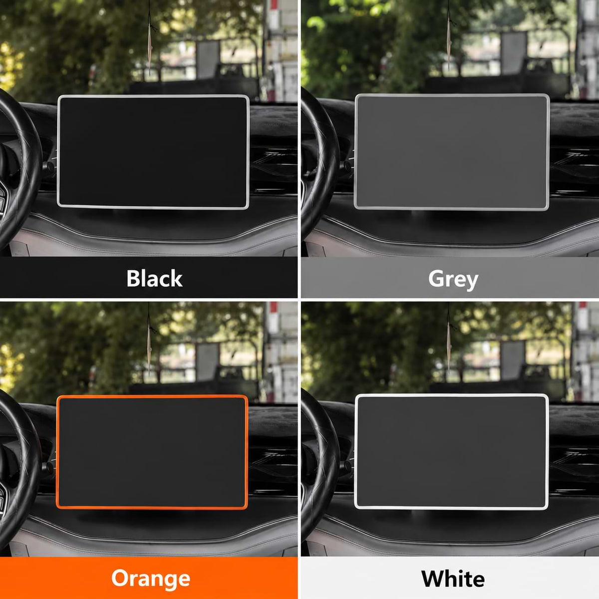 BYD Shark 6 silicone screen protector color options collage featuring black, grey, orange, and white variants