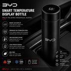 Premium BYD smart temperature display bottle designed for everyday travel, work, and outdoor use.