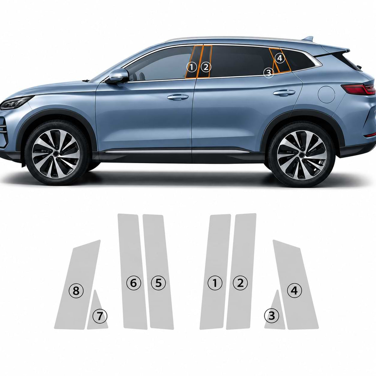 BYD Song Plus DM-i and Sealion 6 DM-i B pillar and C pillar TPU protection film installation diagram for 2023-2025 models