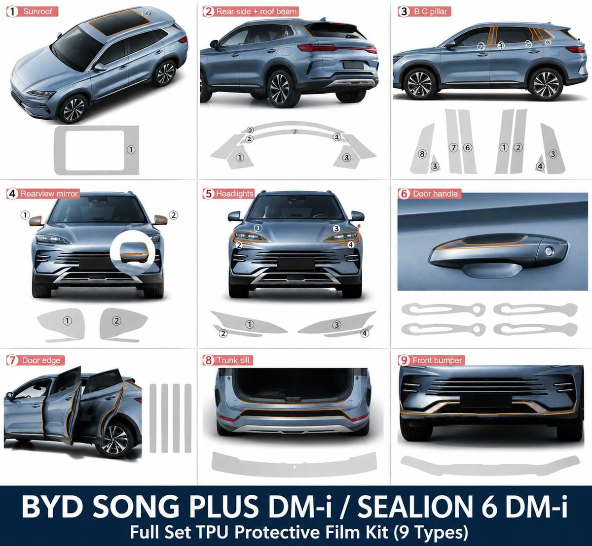 BYD Song Plus & Sealion 6 DM-i TPU Paint Protection Film (2023-2025) Pre-Cut Clear PPF Kit