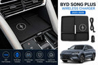 BYD Song Plus wireless charger with integrated phone charging tray and center console storage for 2023-2026 models.