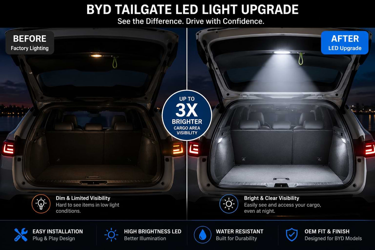 Before and After Comparison of BYD Tailgate LED Cargo Light Upgrade