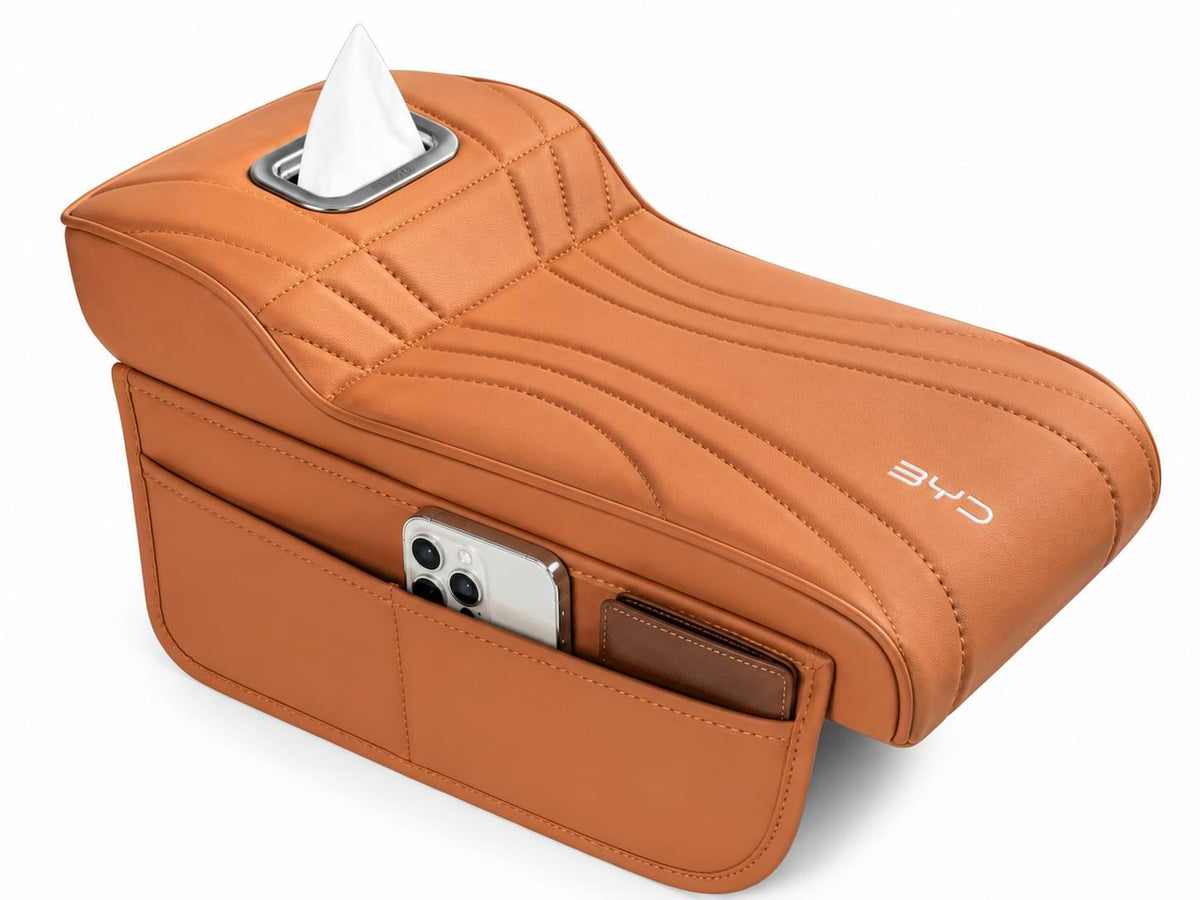BYD Orange Armrest Box Height Extender Storage Pad Installed in Vehicle Interior