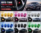 BYD Tire Valve Caps in Gold Pink Silver Blue Black and Green for Compatible BYD Models