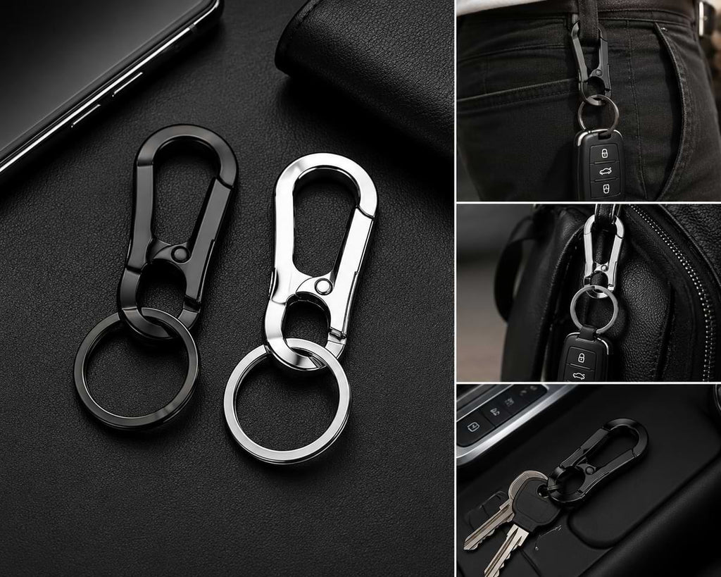 BYD Zinc Alloy Car Keychain Black & Silver Carabiner Key Ring