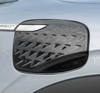 Glossy black textured fuel filler door cover for BYD, featuring a premium 3D pattern design.