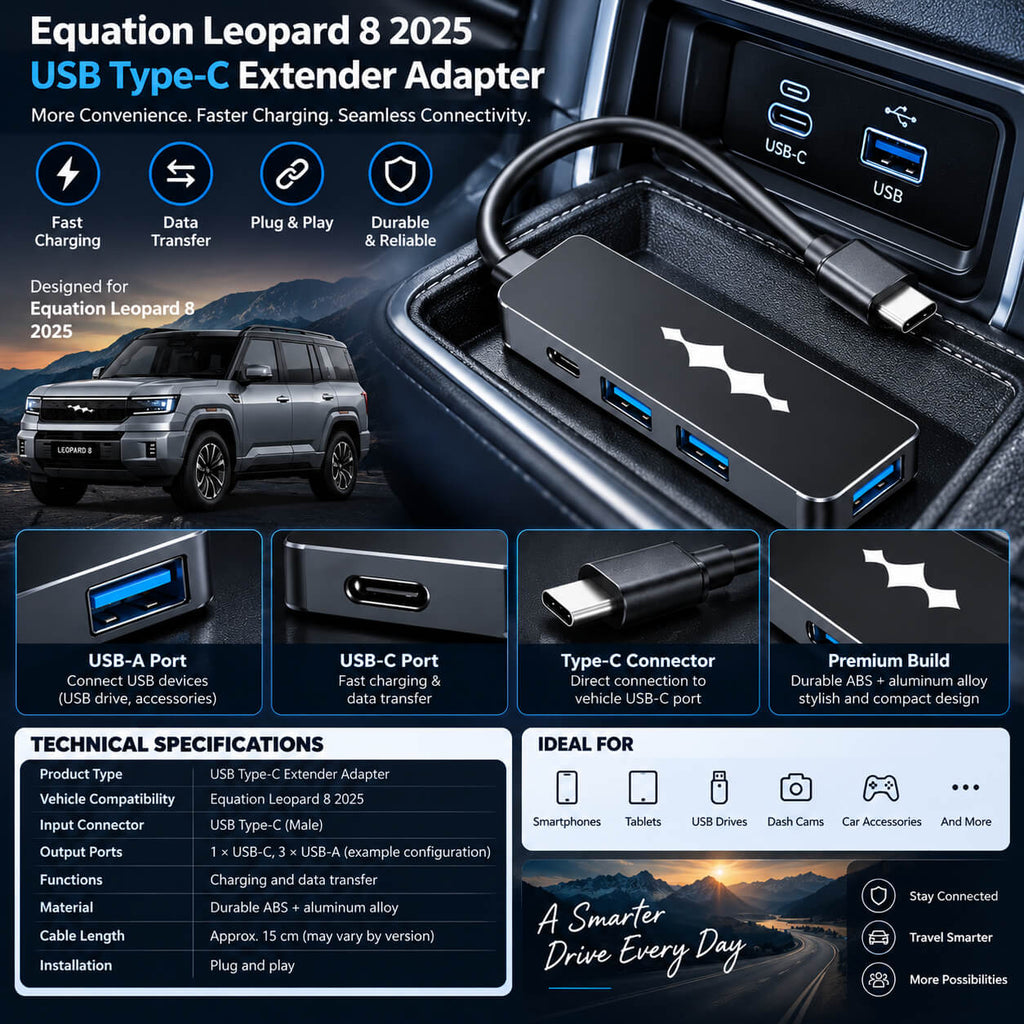 Equation Leopard 8 2025 USB Type-C Extender Adapter in Car Interior