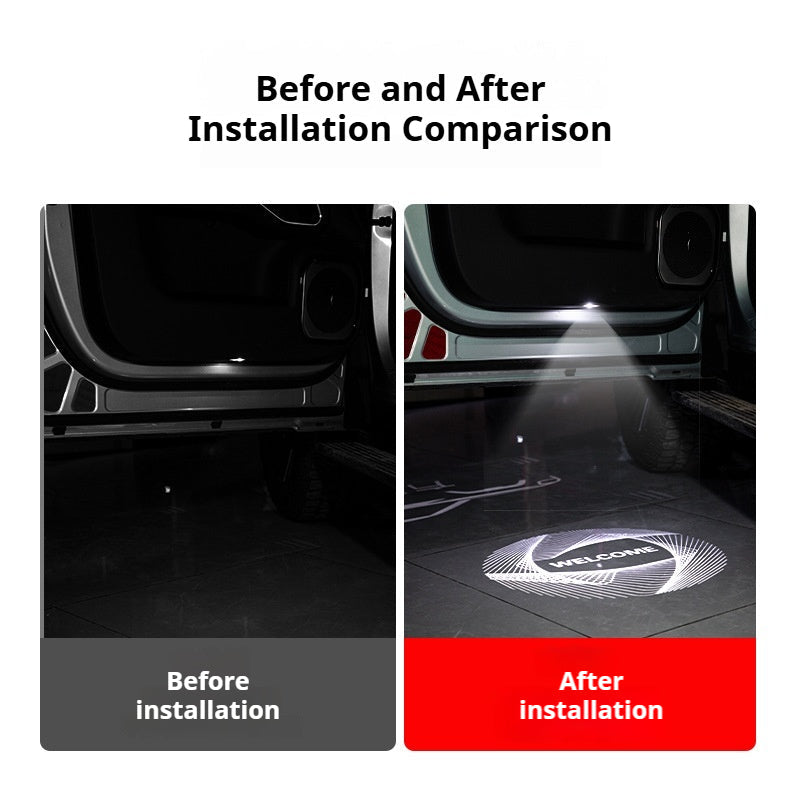 Comparison of Denza B5/B8 Stock Light vs LED Door Welcome Projector