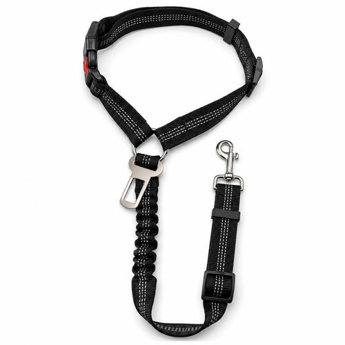 Black adjustable no pull dog harness with shock absorbing bungee leash and quick release buckle