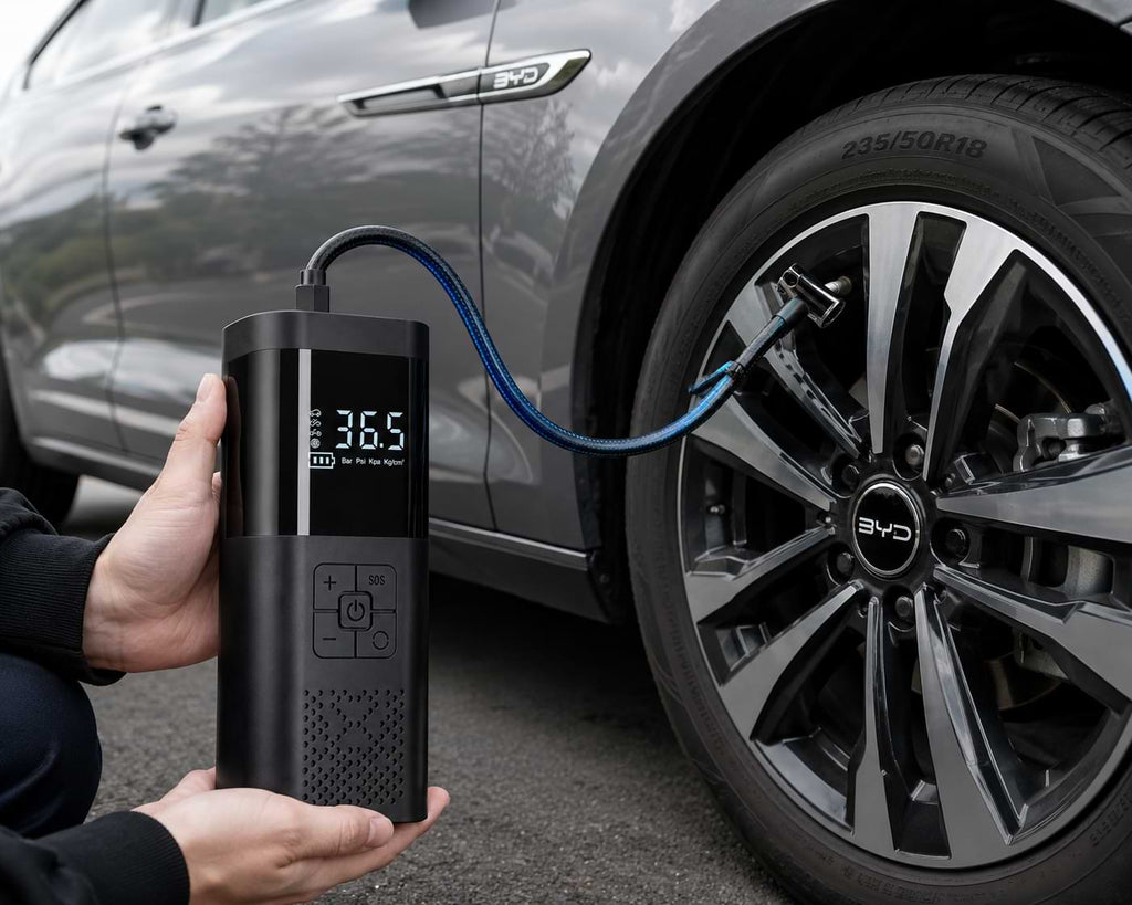 Portable Car Air Compressor in Use with BYD Vehicle Tire Inflation byd car