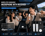 Family enjoying karaoke with wireless microphones inside an XPeng or Deepal car